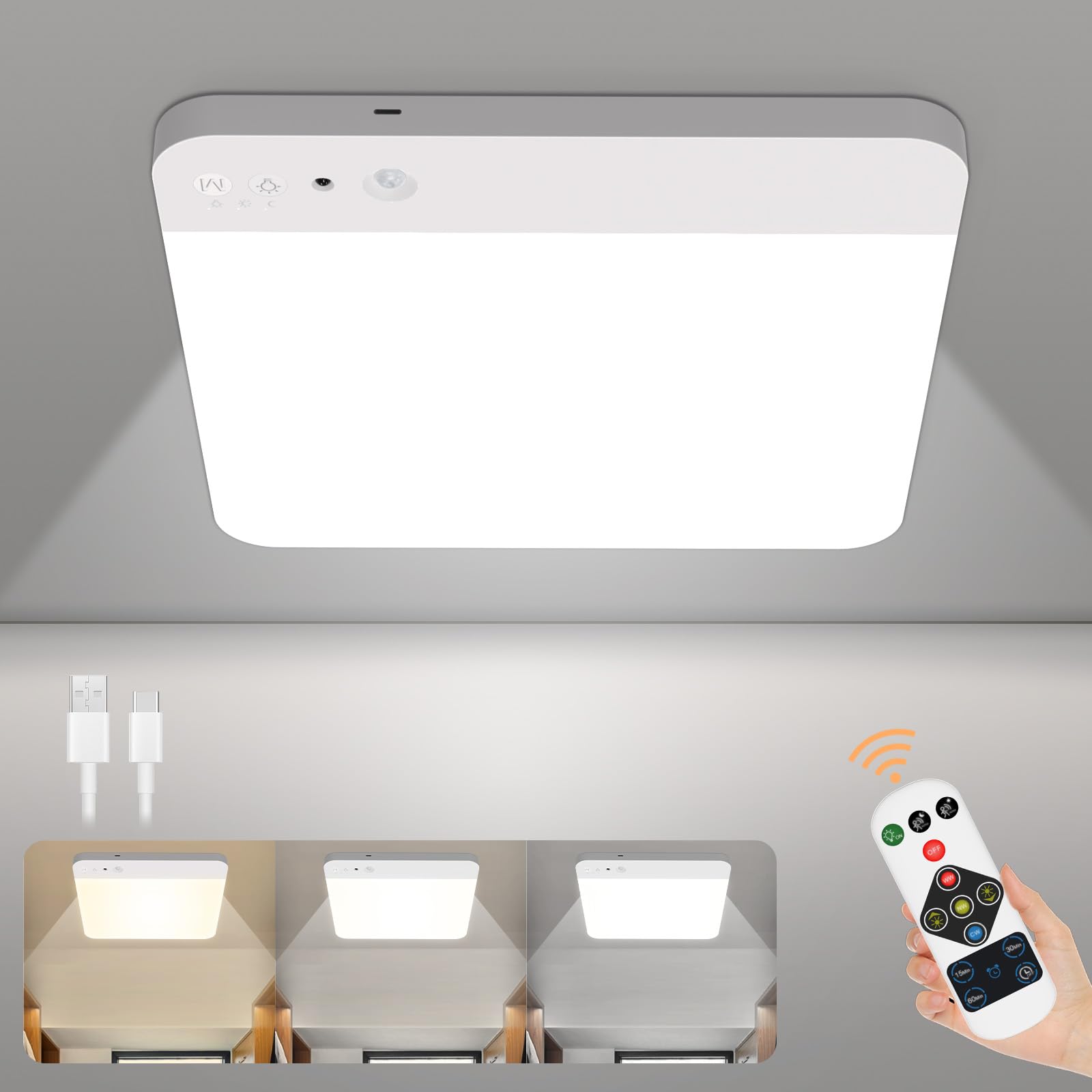 WhitePoplar Rechargeable Motion Sensor Closet Light with Remote - Magnetic Wireless Ceiling Lights, 400LM Closet Lights Motion Sensored Indoor for Bathroom Closet Pantry and Hallways